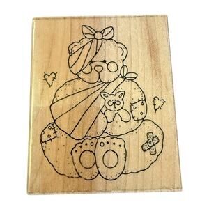 JRL Design Co N 256 Patch Teddy Bear Rubber Stamp EUC